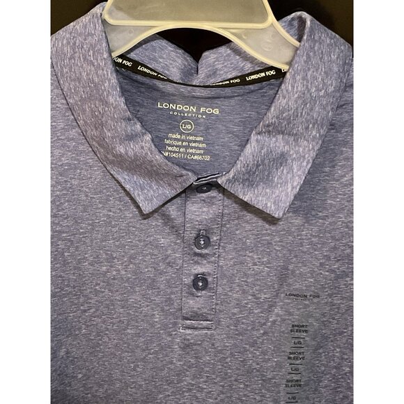 London Fog Men's Poly Textured Space Dye Polo Large Strong Blue NWT - Picture 2 of 7